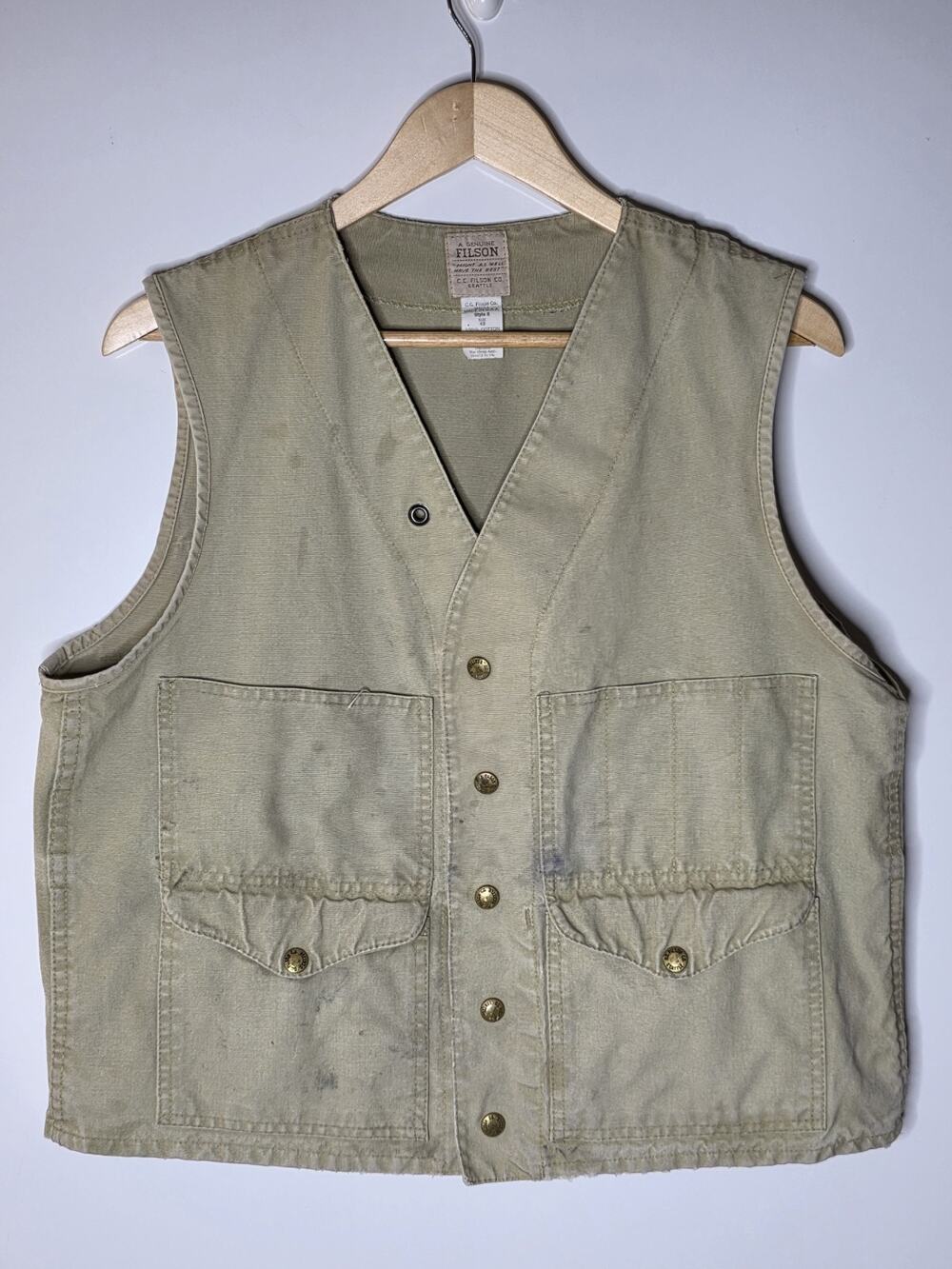 Vintage CC Filson Cotton Canvas Hunting Vest Work Sz 40/M Made in USA Distressed